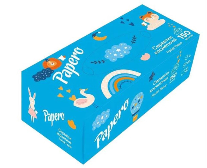 Серветки космет. 150л "Papero"  2сл. білі  ПЕНАЛ в асорт.  NF001