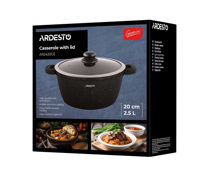 Каструля зі скляною кришкою Ardesto Gemini Anzio, 2.5л, алюміній, чорний