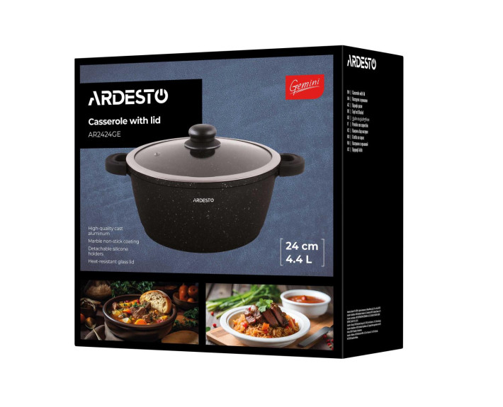 Кастрюля с стеклянной крышкой Ardesto Gemini Anzio, 4.4л, алюминий, черный