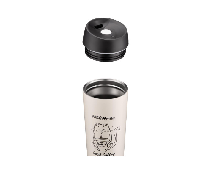 Термокружка Ardesto Coffee Time Meowning, 450мл, нержавеющая сталь, бежевый