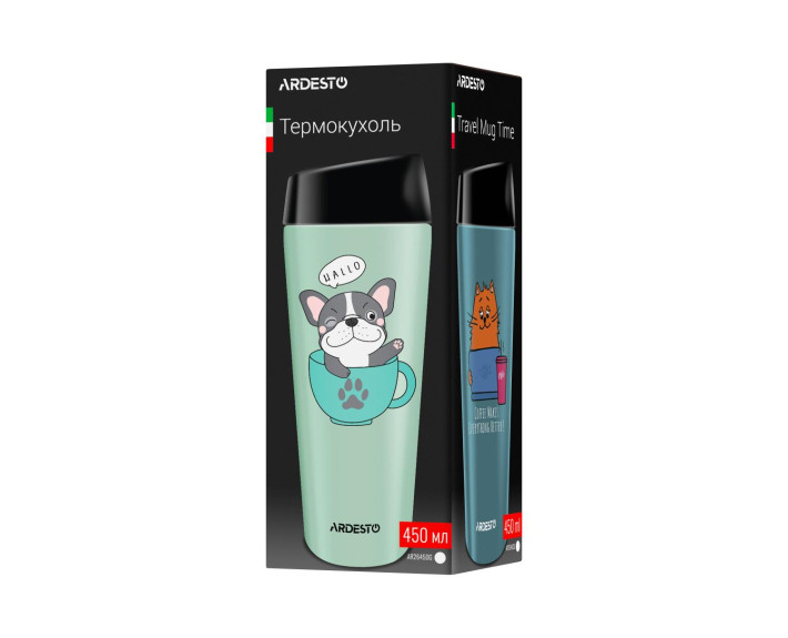 Термокружка Ardesto Coffee Time Meowning, 450мл, нержавеющая сталь, бежевый