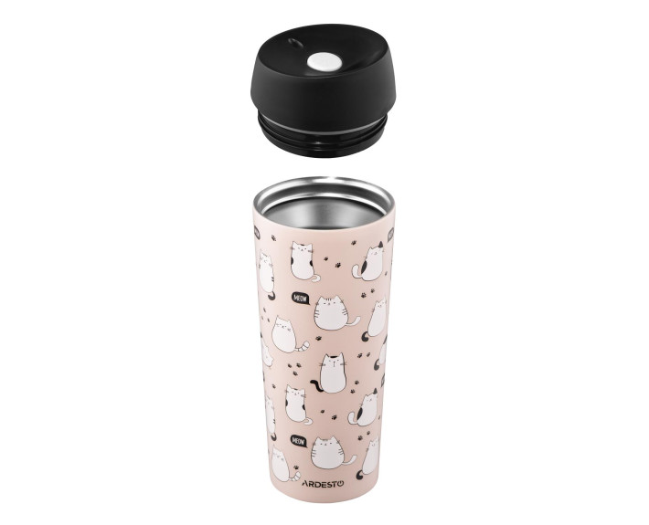 Термокухоль Ardesto Coffee Time Cats 450мл, нержавіюча сталь, коричневий