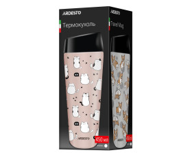 Термокухоль Ardesto Coffee Time Cats 450мл, нержавіюча сталь, коричневий