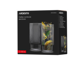 Набір склянок високих Ardesto Graphite 380мл, 2шт, скло, сірий
