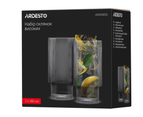 Набір склянок високих Ardesto Graphite 380мл, 2шт, скло, сірий