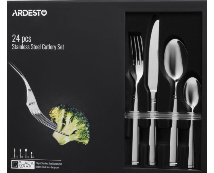 Набор столовых приборов Ardesto Black Mars Bordeaux, 24 прибора, нержавеющая сталь