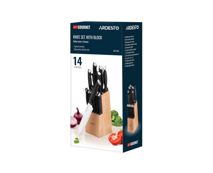 Набор ножей с блоком Ardesto Gemini Gourmet. 14 предметов, нержавеющая сталь, пластик, каучук