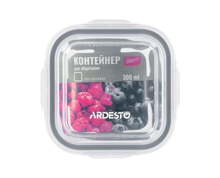 Контейнер для зберігання харчових продуктів Ardesto Gemini.0,3л,боросилікатне скло,пластик,квад.проз