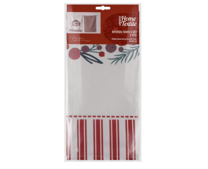 Набір рушників для кухні Ardesto Happy Holidays 45х65см,2шт,90%поліестер,10%бавовна червоно-білий