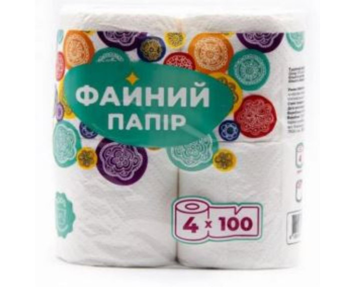 Туалетний папір "Файний папір" біл. 4рул/уп 100лист. 2сл ТР066