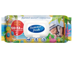 Серветки  вологі  "Summer Fresh" 120шт Антибактеріальні  КЛАПАН
