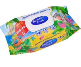 Серветки  вологі  "Summer Fresh" 120шт Дитячі  КЛАПАН