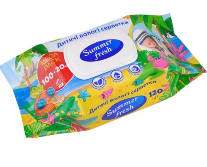Салфетки влажные "Summer Fresh" 120шт Детские КЛАПАН