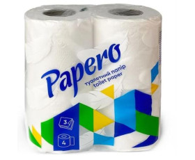 Туалетний  папір  "Papero"  біл. 4 рул/уп  3cл.  TP056