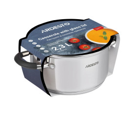 Каструля зі скляною кришкою Ardesto Gemini Salerno, 2.3л, нержавіюча сталь, силікон