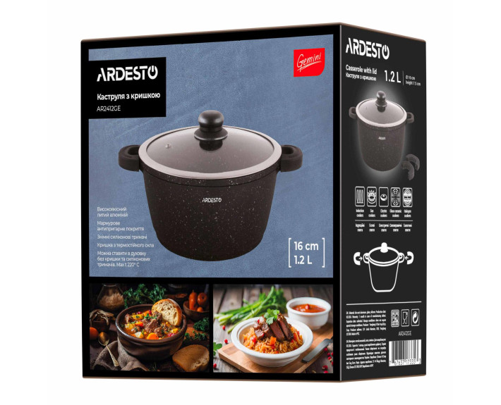 Кастрюля с стеклянной крышкой Ardesto Gemini Anzio, 1.2л, алюминий, черный