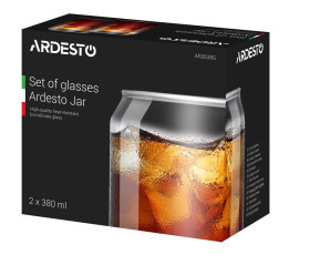 Набір склянок Ardesto Jar, 380мл, 2шт, боросилікатне скло, прозорий