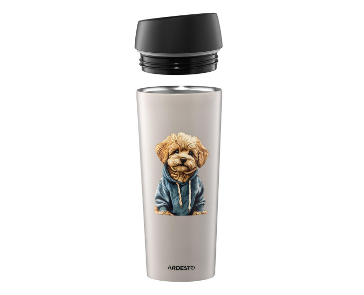 Термокухоль Ardesto Coffee Time Maltipoo 450мл, нержавіюча сталь, бежевий