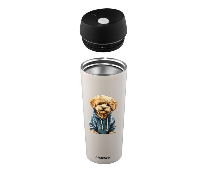 Термокухоль Ardesto Coffee Time Maltipoo 450мл, нержавіюча сталь, бежевий