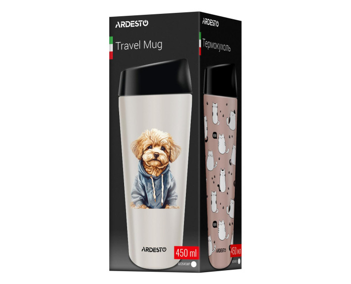 Термокухоль Ardesto Coffee Time Maltipoo 450мл, нержавіюча сталь, бежевий