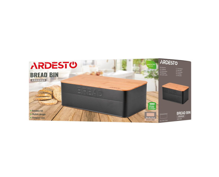 Хлебница Ardesto Midori 33х18х12см, металл, бамбук, черный