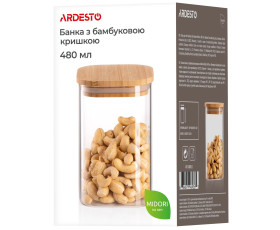 Банка для зберігання Ardesto Midori, 480мл, скло, бамбук, квадратна, прозорий