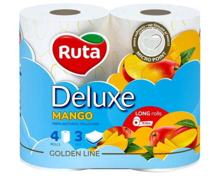 Туалетний папір Pure White Deluxe 4рул 3ш білий манго Ruta