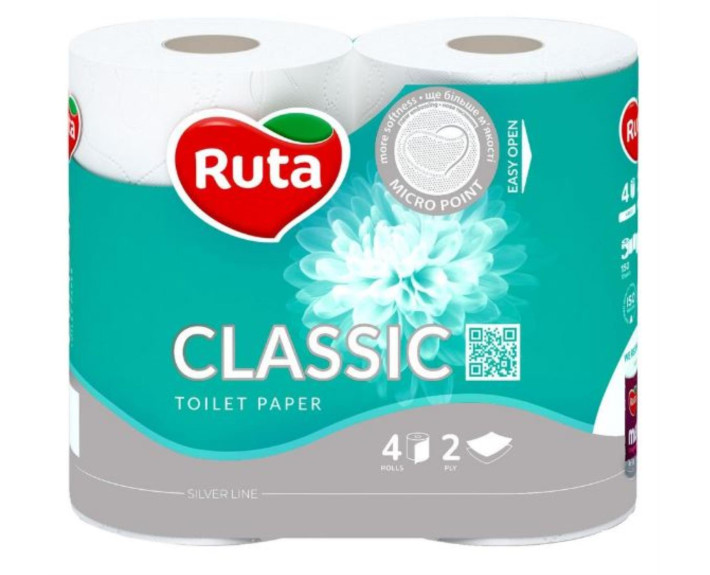 Туалетний папір Classic 4шт білий 2-шаровий Ruta