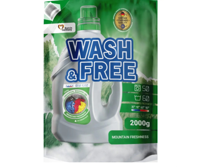 Гель для прання універсальний "Гірська свіжість" 2000г (DOYPACK) WASH&FREE