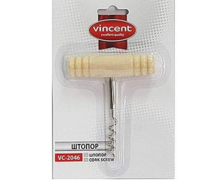 Штопор металевий з дерев'яною ручкою Vincent VC-2046