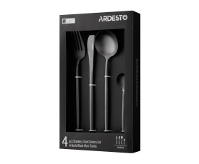 Набір столових приборів Ardesto Black Mars Trento, 4 прибори, нержавіюча сталь, чорний