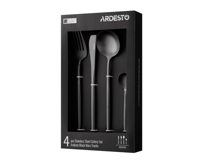 Набір столових приборів Ardesto Black Mars Trento, 4 прибори, нержавіюча сталь, чорний