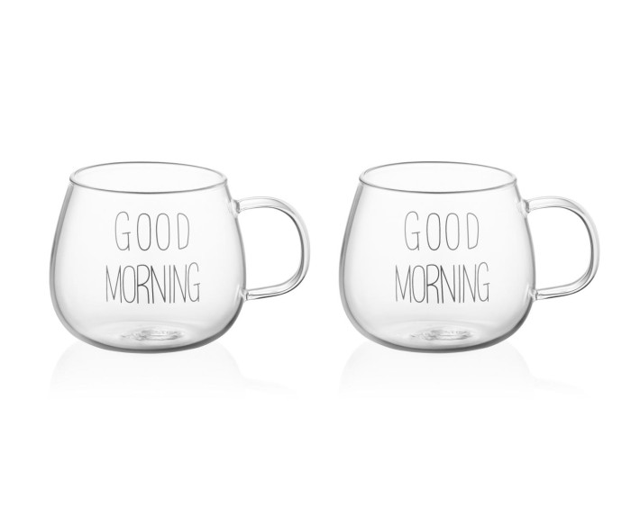 Набір чашок з ручками Ardesto Good Morning, 430мл, 2шт, боросилікатне скло, прозорий
