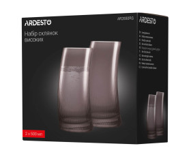 Набір склянок високих Ardesto Graphite, 500мл, 2шт, скло, сірий