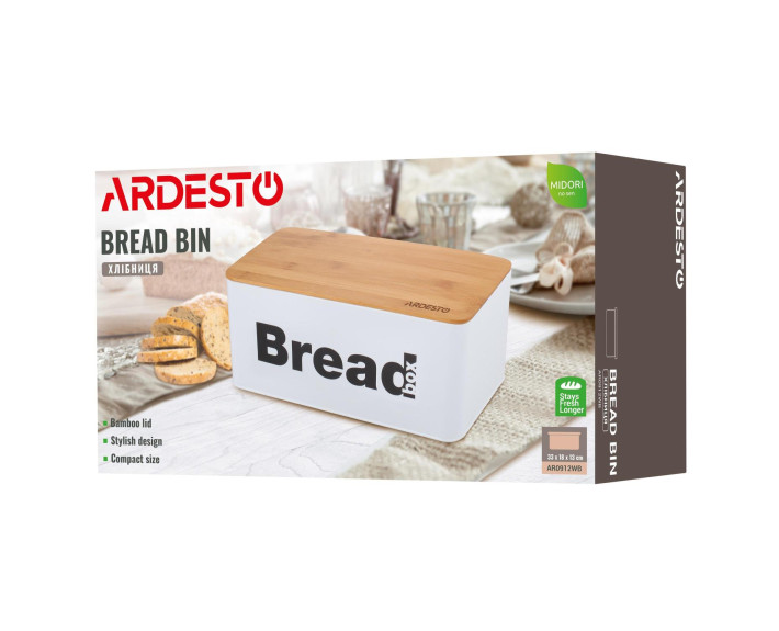 Хлебница Ardesto Midori 33х18х13см металл, бамбук, белый