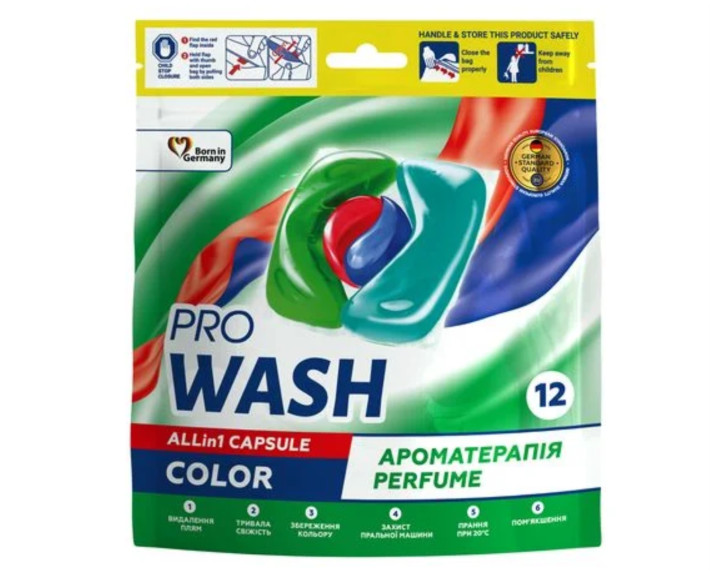Средство для стирки в виде капсул "Color" ProWash 12 шт (DOYPACK)