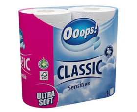 Туалетний папір Ooops  Classic 3-ох шарові Сенсетів 4 шт 140 відр /16/