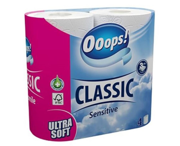 Туалетная бумага Ooops Classic 3-х слойная Сенсетив 4 шт 140 листов /16/