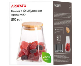 Банка для зберігання Ardesto Midori, 510мл, скло, бамбук, конусна, прозорий