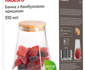 Банка для хранения Ardesto Midori, 510мл, стекло, бамбук, конусная, прозрачная