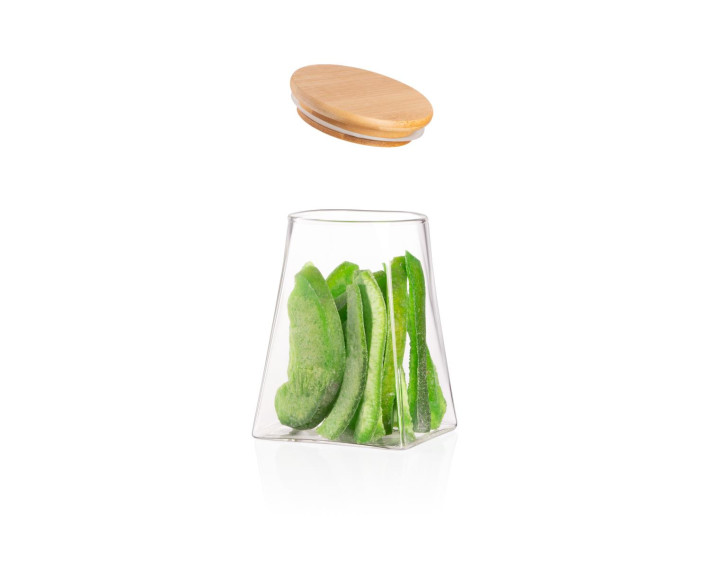 Банка для зберігання Ardesto Midori, 740мл, скло, бамбук, конусна, прозорий