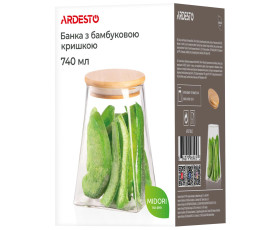 Банка для зберігання Ardesto Midori, 740мл, скло, бамбук, конусна, прозорий