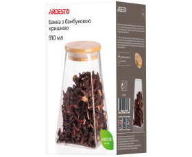 Банка для зберігання Ardesto Midori, 910мл, скло, бамбук, конусна, прозорий