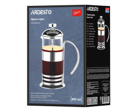 Френч-прес Ardesto Gemini Asti, 800мл, боросилікатне скло, нержавіюча сталь, прозорий