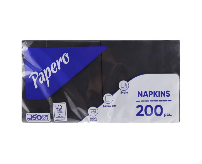 Серветки "Papero"24*24 200 л 2шар.чорні №S028