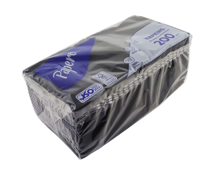 Серветки "Papero"24*24 200 л 2шар.чорні №S028