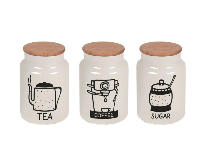 Банка HEREVIN White-Black Tea-Coffee-Sugar MIX з бамбук. кришкою 0.890 л