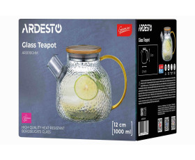 Заварник Ardesto Gemini Dew 1000мл, боросилікатне скло, бамбук, прозорий
