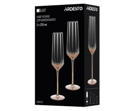 Набір келихів для шампанського Ardesto Black Mars Favola 220мл, 2шт, скло, прозоро-золотистий