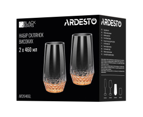 Набір склянок високих Ardesto Black Mars Favola 460мл, 2шт, скло, прозоро-золотистий